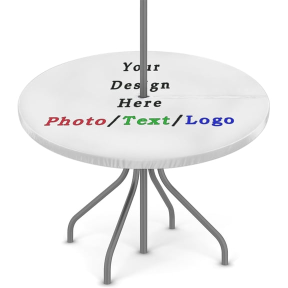 Custom Round Fitted Tablecloth with Umbrella Hole with Photo/Text/Logo Personalized Outdoor Tablecloth Waterproof Umbrella Table Cloth Customized 36"-44" Zippered Table Cloth