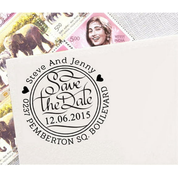 Custom Round Rubber Stamp Save The Date Personalized Invitation Self Ink Stamper Gift
