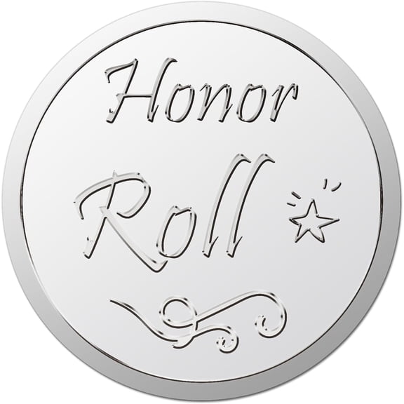 Custom Round Silver Foil Embossed Picture Stickers Honor Roll Self Adhesive Award Certificate Seals Metallic Stamp Seal Stickers Star 38mm 4pcs/sheet