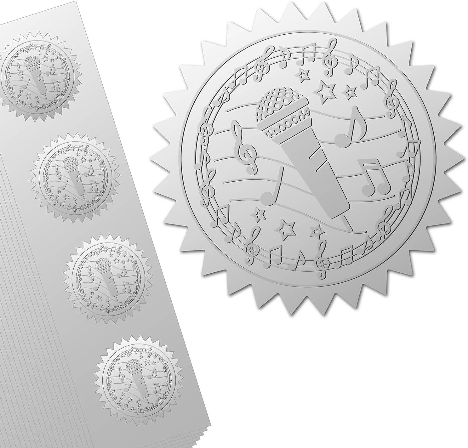 Custom Round Silver Foil Embossed Picture Stickers Self Adhesive Award ...