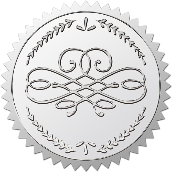 Custom Round Silver Foil Embossed Picture Stickers Self Adhesive Award Certificate Seals Metallic Stamp Seal Stickers Floral 50mm 4pcs/sheet