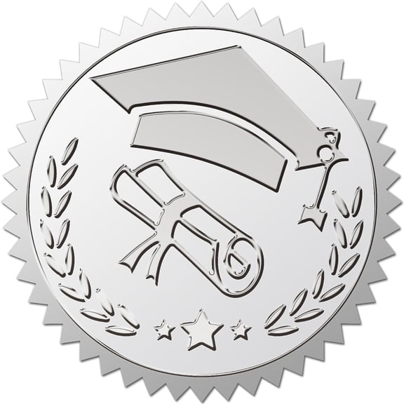 Custom Round Silver Foil Embossed Picture Stickers Self Adhesive Award Certificate Seals Metallic Stamp Seal Stickers Hat 50mm 4pcs/sheet