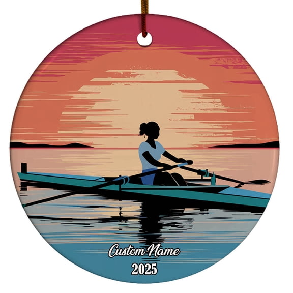 Custom Rowing Merry Christmas Ceramic Ornament, Xmas Tree Decoration, 2025 Christmas Ornament, for Family, Friends, Gifts for Rowing Lovers, Gifts for Family Friend Boys Girls