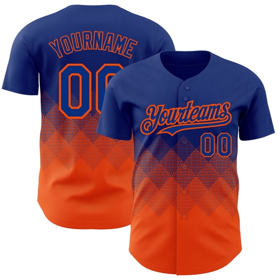 Custom Royal Orange 3D Pattern Design Gradient Square Shapes Authentic Baseball Jersey - H