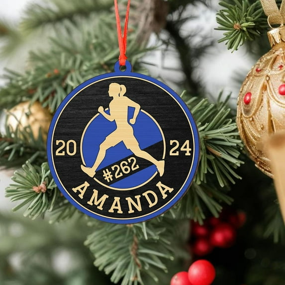 Custom Runner Ornament 2025 Track and Field Ornament Custom Marathon Ornament Running Christmas Ornament Gift for Runner Running Man Running Lovers Running Ornaments for Xmas (RN16) - 3179 (Blue)