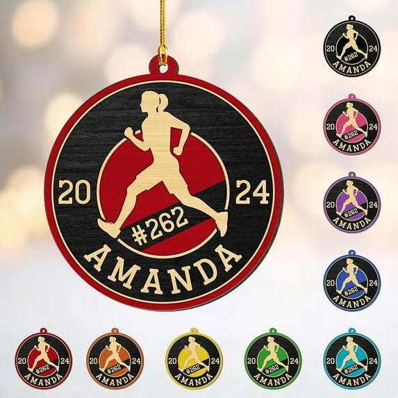 Custom Runner Ornament 2025 Track and Field Ornament Custom Marathon Ornament Running Christmas Ornament Gift for Runner Running Man Running Lovers Running Ornaments for Xmas (RN16) - 3179 (Red)