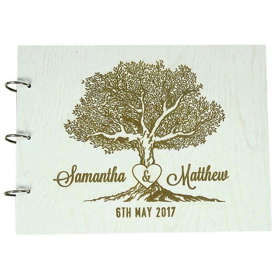 Custom Rustic Wedding Guest Book Wood Engraved Tree Design Advice Book