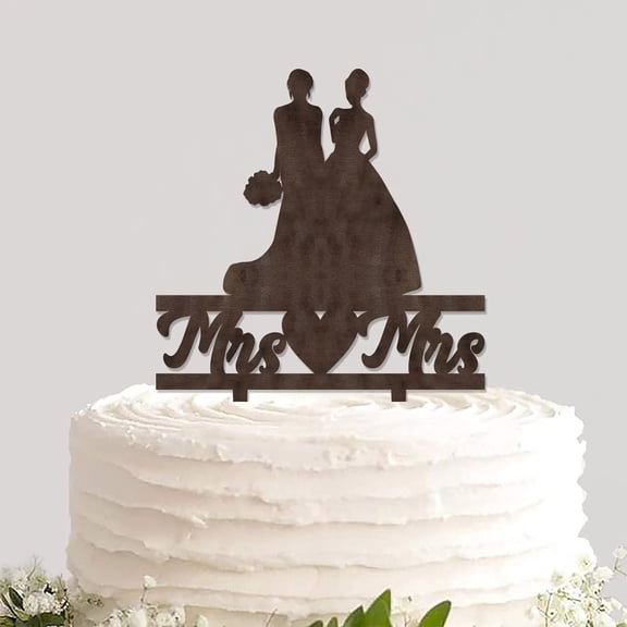 Custom Rustic Wood Lesbian Wedding Cake Topper Rural Wooden Cake Insert Engraved Chic Funny Cake Decoration for Lesbian Wedding LGBT Marriage Wedding Gift for Lesbian Couple Women