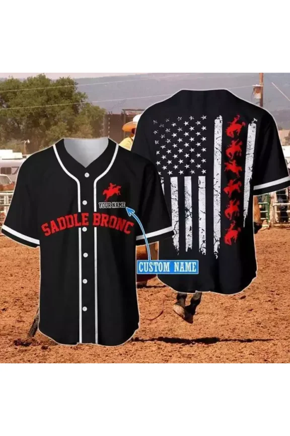 Custom Saddle Bronc Line Flag Baseball Tee Jersey Shirts 3D Baseball Jersey Shirt - Hot Sa