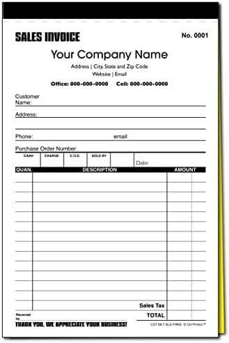 Custom Sales Invoice Personalized Duplicate Carbonless Form with Your ...