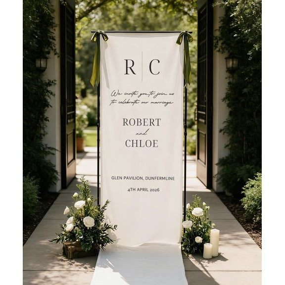 Custom Satin Fabric Wedding Welcome Banner, Personalized Ceremony Sign for Engagement and Wedding Decor