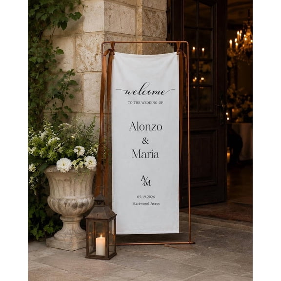 Custom Satin Wedding Welcome Sign, Personalized Fabric Banner, Bridal Shower Anniversary Party Decor