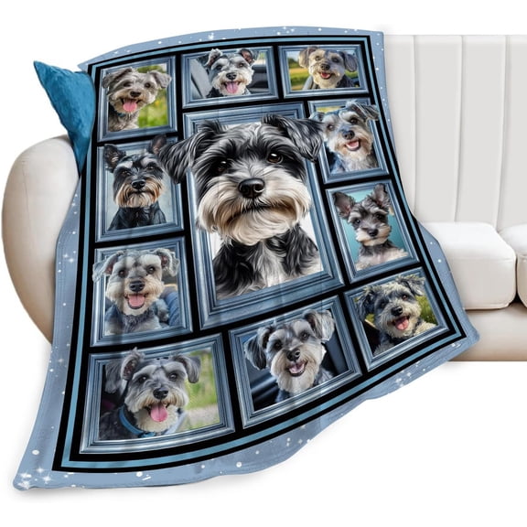Custom Schnauzer Dog Photo Collage Fleece Throw Blanket for Pet Lovers