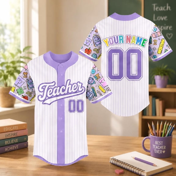 Custom School Spirit Jersey, Personalized Teacher Shirt with Name, Back to School Baseball Tee, Elementary Teacher Gift, Custom Jersey XS-5XL