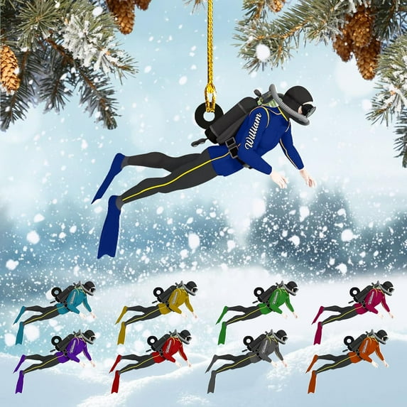 Custom Scuba Diving Ornament 2025 for Scuba Diver Ornament Underwater Diving Christmas Ornaments Scuba Dive Equipment (SD6) - 3193 (Blue)