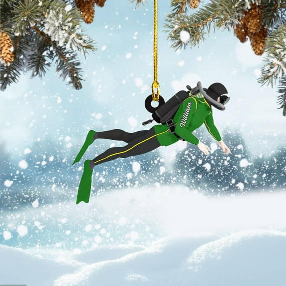 Custom Scuba Diving Ornament 2025 for Scuba Diver Ornament Underwater Diving Christmas Ornaments Scuba Dive Equipment (SD6) - 3193 (Green)