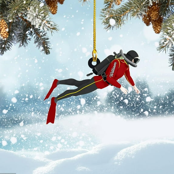 Custom Scuba Diving Ornament 2025 for Scuba Diver Ornament Underwater Diving Christmas Ornaments Scuba Dive Equipment (SD6) - 3193 (Red)