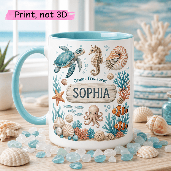 Custom Sea Life Mug 3D Effect Personalized Ocean Treasures Gift