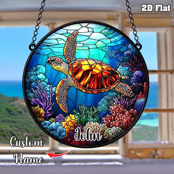 Custom Sea Turtle Acrylic Suncatcher Faux Stained Ocean Window Hanging Gift
