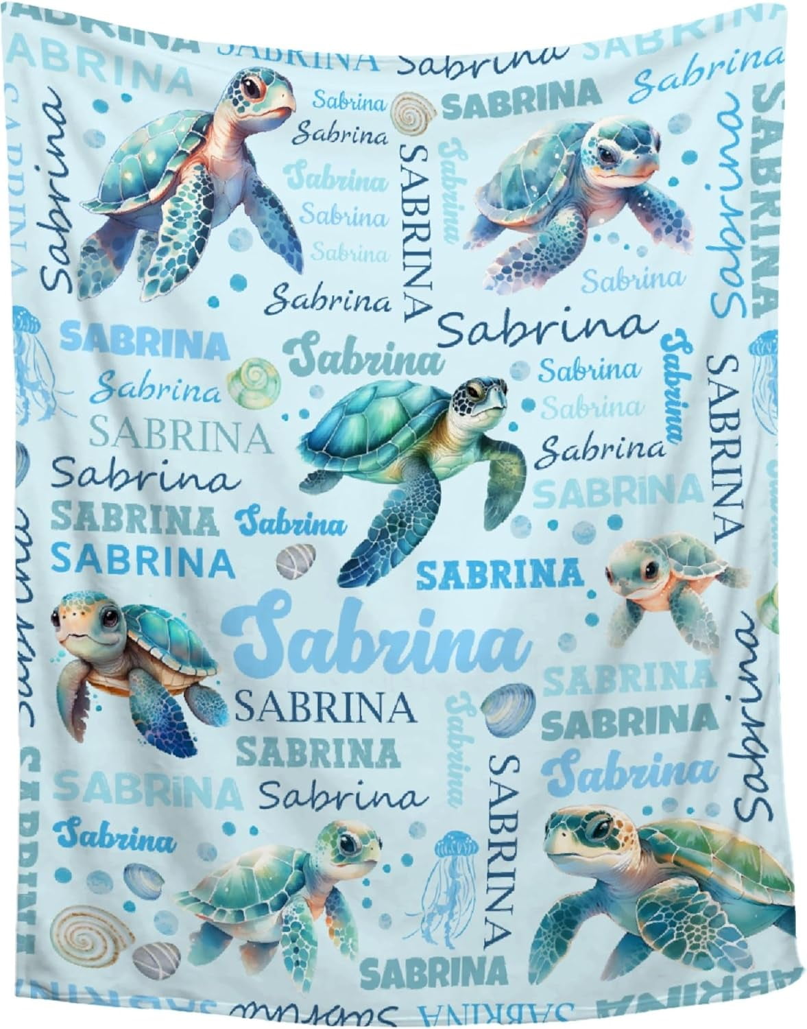 Custom Sea Turtle Blanket,Personalized Baby Name Sea Turtle Blanket