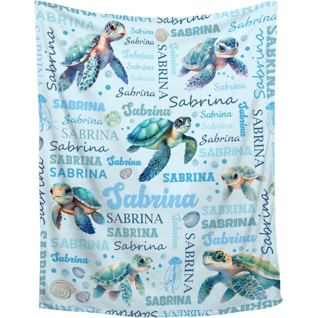 Custom Sea Turtle Blanket,Personalized Baby Name Sea Turtle Blanket