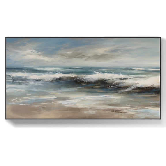 Custom Seascape Oil Painting Original Ocean Textured Canvas Wall Art Sea Landscape 3D Textured Wall Art Living Room Home Decor,Unstretched,Frameless,(91*182cm)36*72lnches