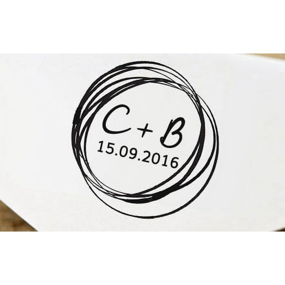 Custom Self Inking Save The Date Rubber Monogramp Stamp Pre-Inked Round Rubber Stamp Scribble
