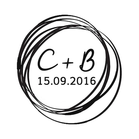 Custom Self Inking Save The Date Rubber Monogramp Stamp Pre-Inked Round Rubber Stamp Scribble