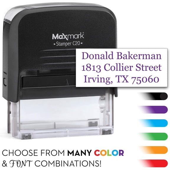 Custom Self-Inking Stamp - Up to 3 Lines - Choose from Many Fonts - Choose from 15 Ink Colors