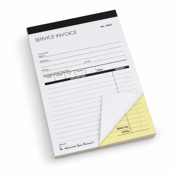 Custom Service Invoice Carbonless Form Books, 2 Pack 100 Total Numbered Sets