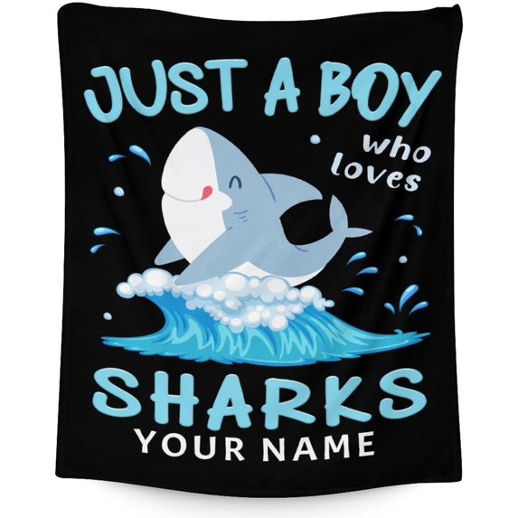 Custom Shark Throw Blanket for Girls - 30x40 Inches Lap Size Soft Fuzzy Plush Throws Gift - Black Cute Blanket for Couch & Office