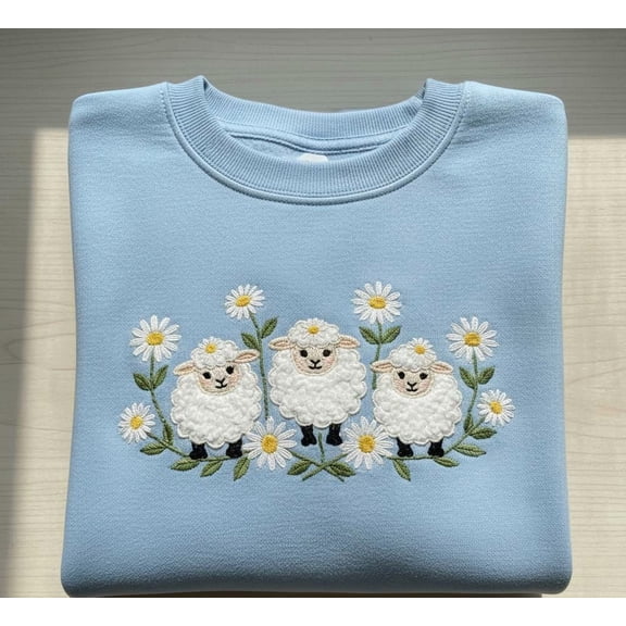 Custom Sheep Embroidered Sweatshirt – Minimalist Farm Animal Line Design – Cozy Pastel Cottagecore Gift