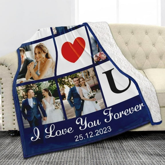 Custom Sherpa Fleece Blanket with Photos Text Soft Warm Fuzzy Custom Blanket Personalized Couples Gifts for Boyfriend Girlfriend Customized Picture Blanket Gifts for Birthday Anniversary Christmas