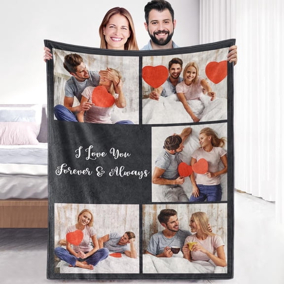 Custom Sherpa Fleece Blanket with Photos Text Soft Warm Fuzzy Custom Blanket Personalized Couples Gifts for Boyfriend Girlfriend Customized Picture Blanket Gifts for Birthday Anniversary Christmas