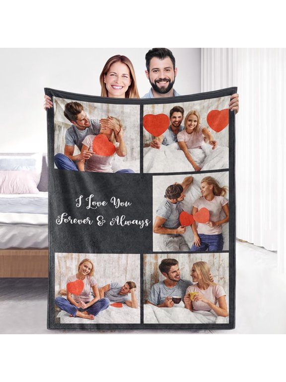 Custom Sherpa Fleece Blanket with Photos Text Soft Warm Fuzzy Custom Blanket Personalized Couples Gifts for Boyfriend Girlfriend Customized Picture Blanket Gifts for Birthday Anniversary Christmas