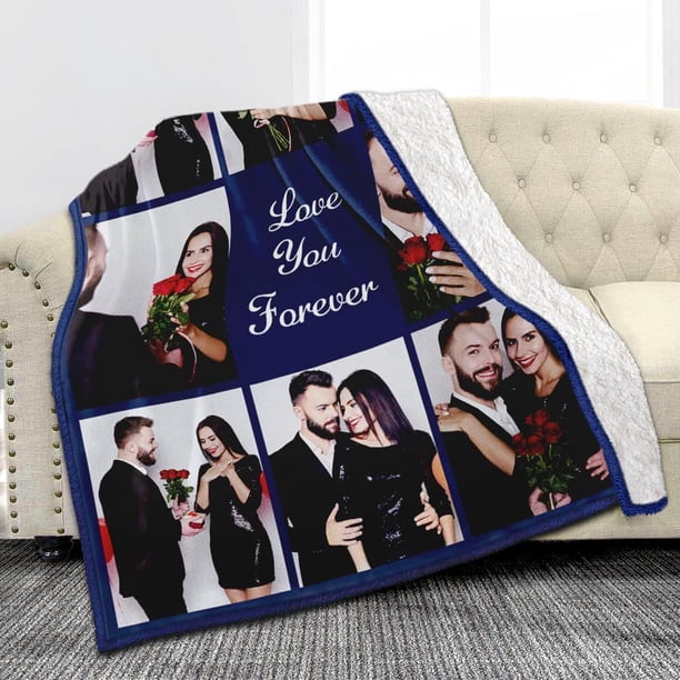 Custom Sherpa Fleece Blanket with Photos Text Soft Warm Fuzzy