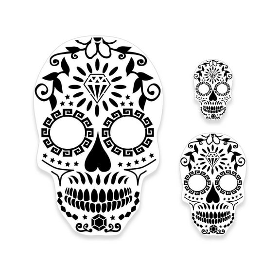 Custom Shop Airbrush Sugar Skull Day Of The Dead Stencil Set (Skull Design #13 in 3 Scale Sizes) - Laser Cut Reusable