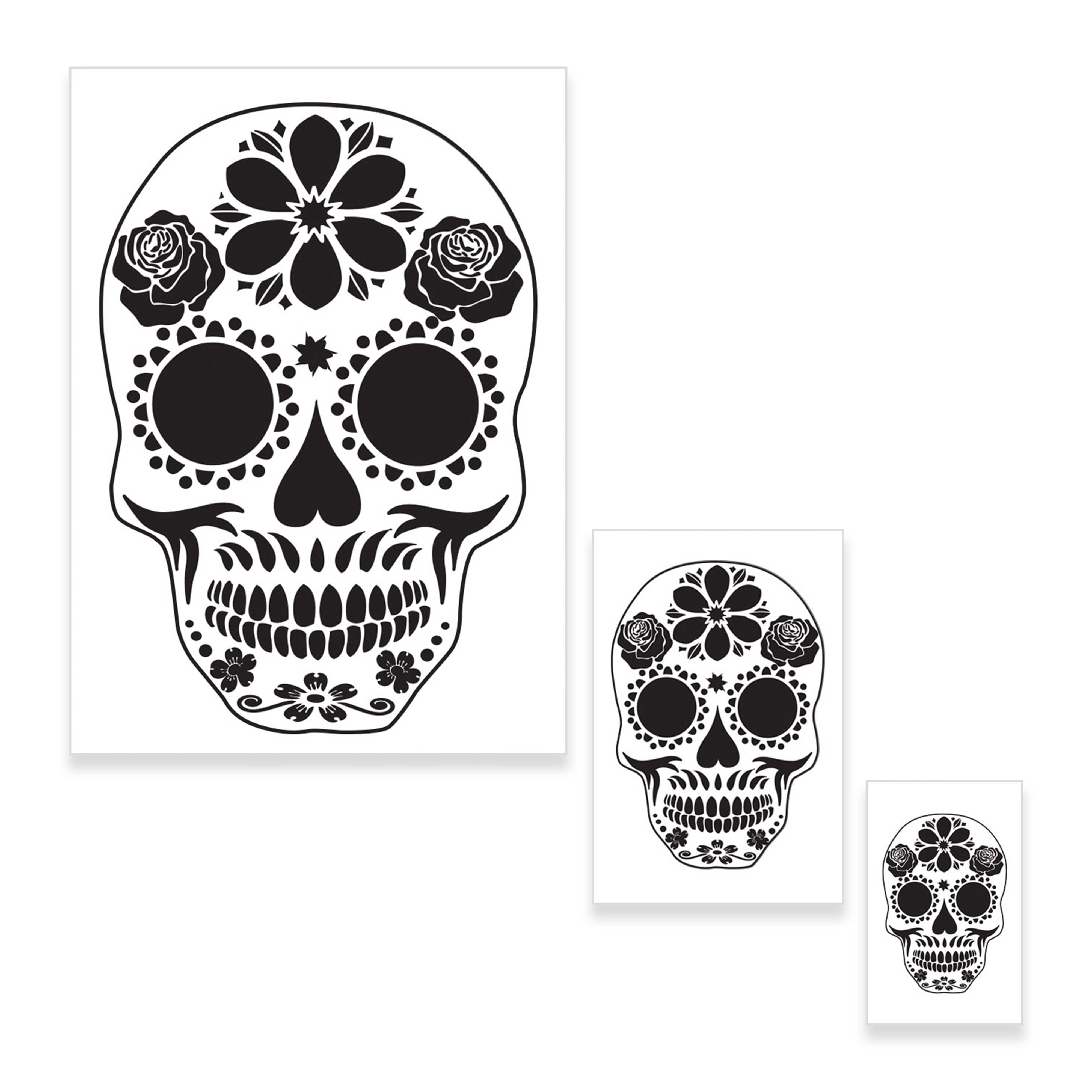 Custom Shop Airbrush Sugar Skull Day of The Dead Stencil Set (Skull Design #14 in 3 Scale Sizes) - Laser Cut Reusable