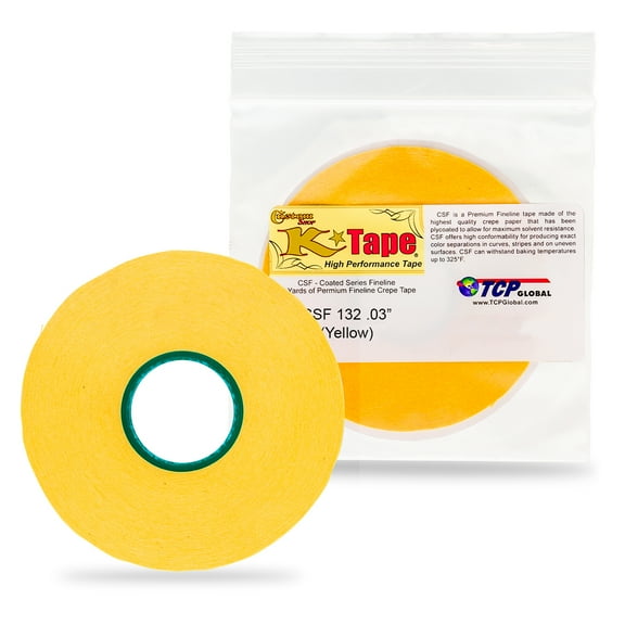 Custom Shop CSF132 K-Tape Coated Series Micro Fineline Tape, Yellow (1/32 X 28 Yard Roll)