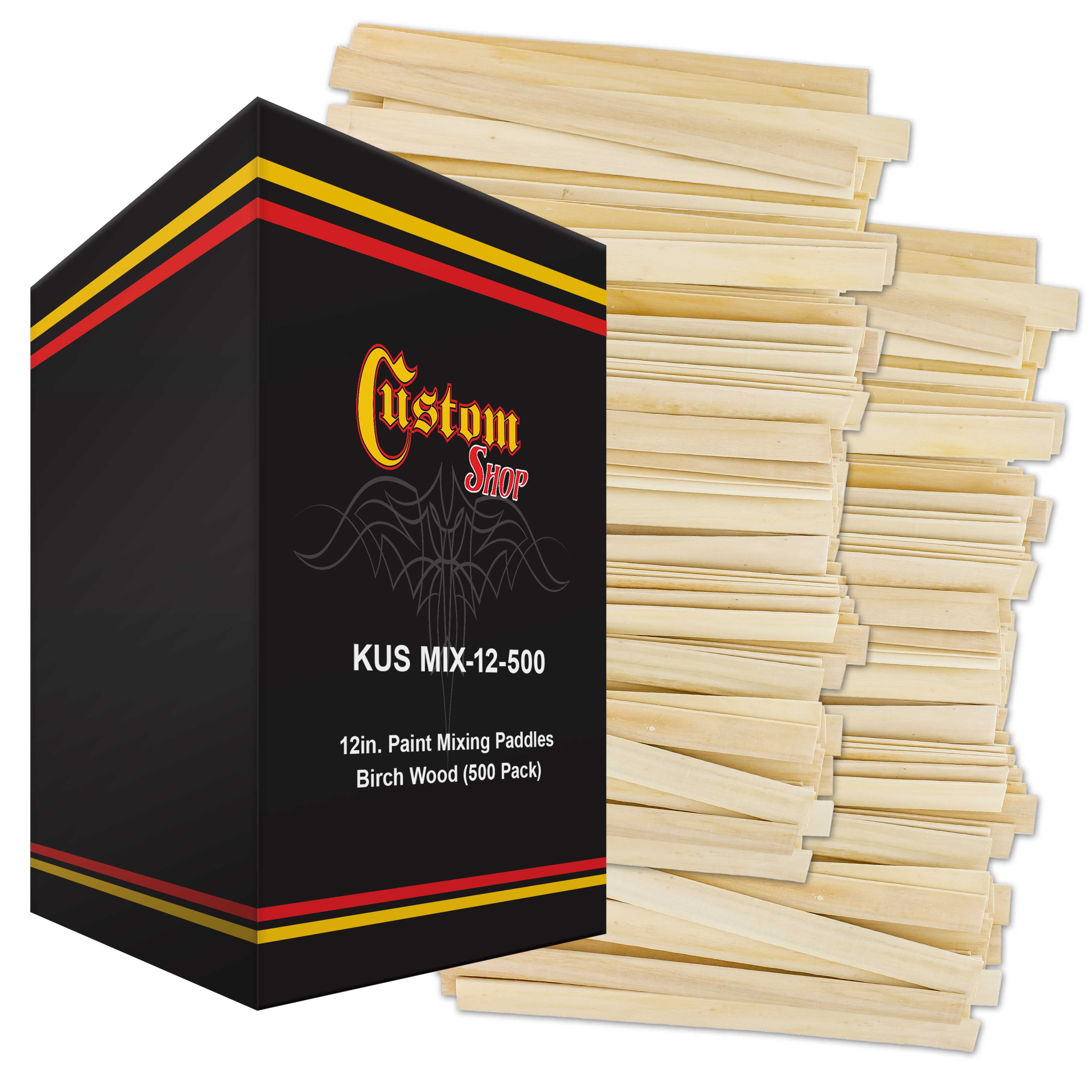 Custom Shop Craft and Paint Sticks - (Pack of 500 Sticks) 12" Inch Premium Grade Wood Stirrers/Paddles - Use for Wood Crafts -to Mix Epoxy Resin or Paint