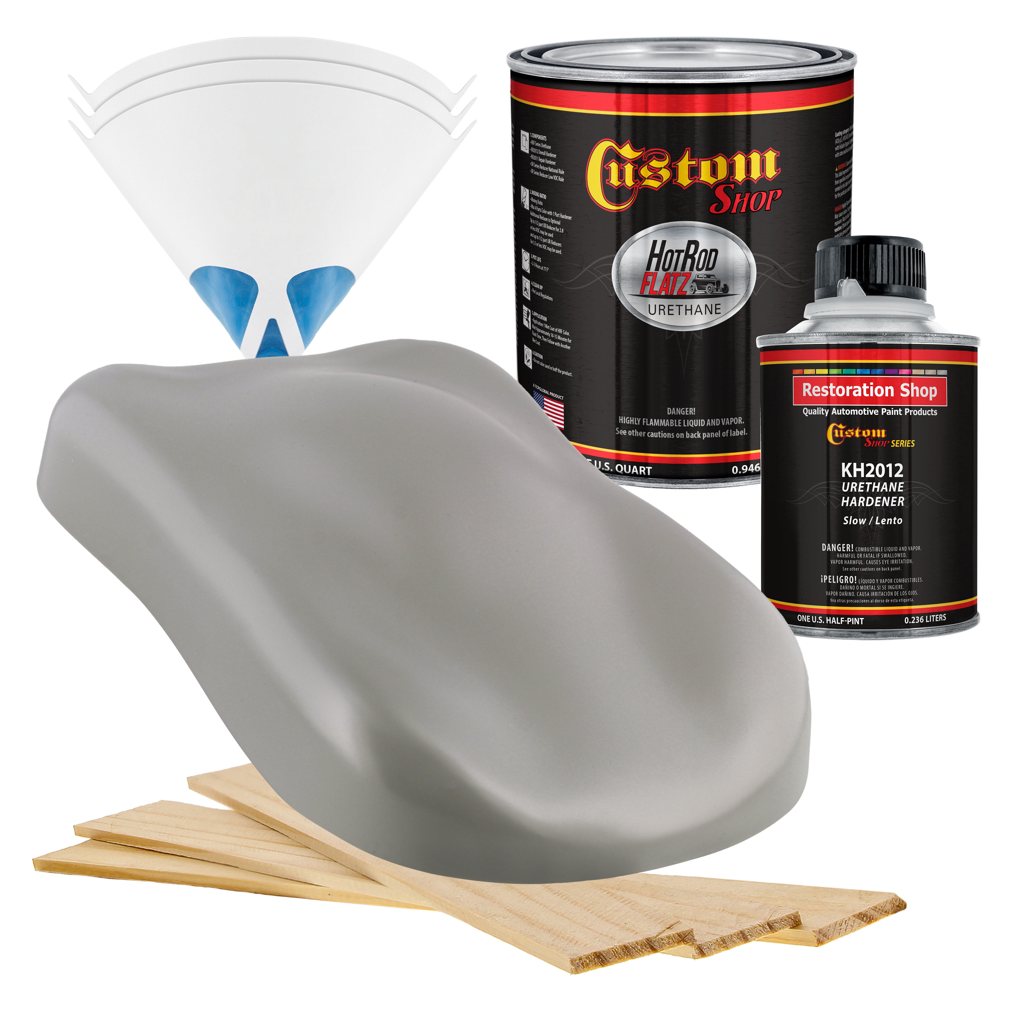 Custom Shop - Dove Gray - Hot Rod Flatz Flat Matte Satin Urethane Auto Paint - Complete Quart Paint Kit - Professional Low Sheen Automotive, Car Truck Coating, 4:1 Mix Ratio