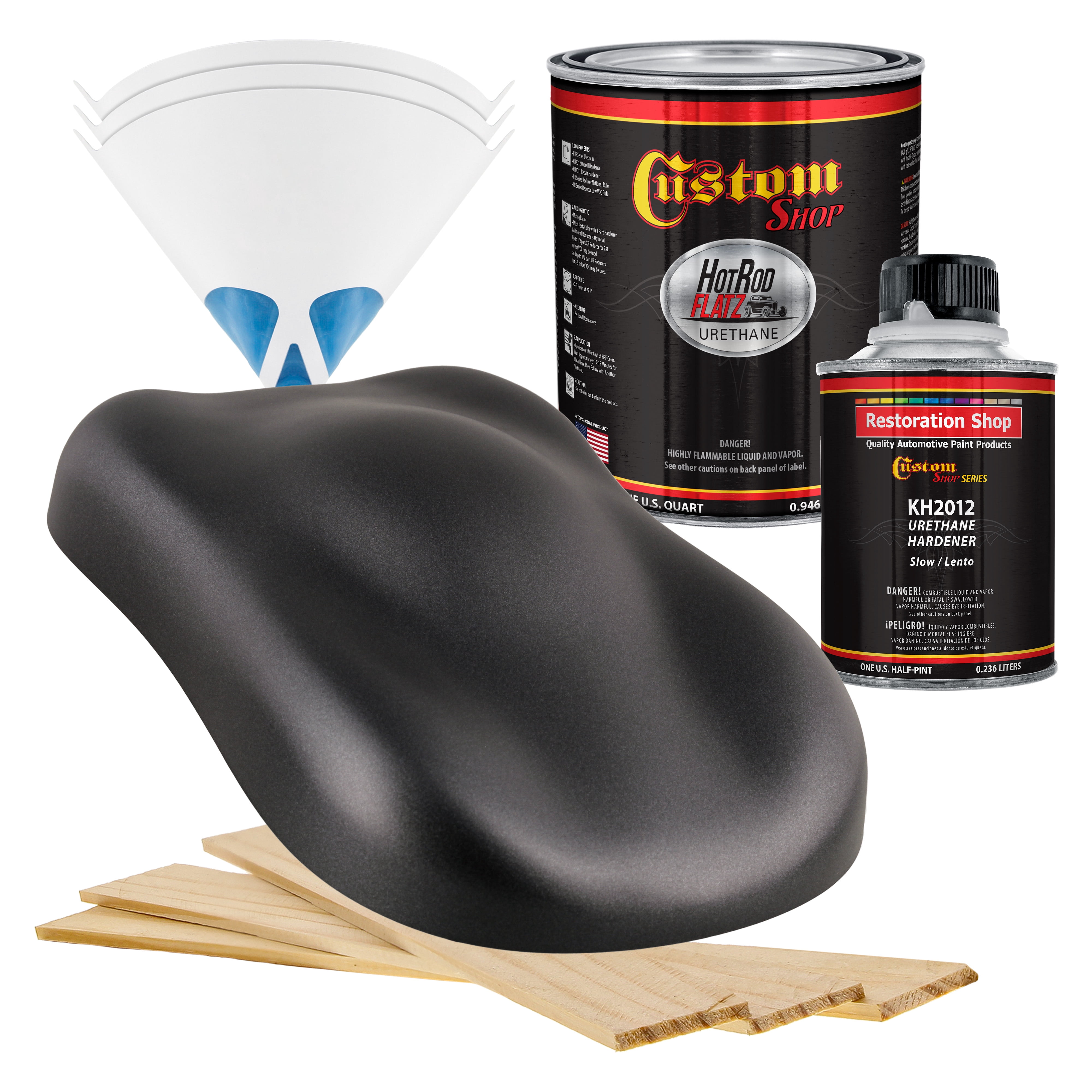 Custom Shop - Gunmetal Grey Metallic - Hot Rod Flatz Flat Matte Satin Urethane Auto Paint - Complete Quart Paint Kit - Professional Low Sheen Automotive, Car Truck Coating, 4:1 Mix Ratio