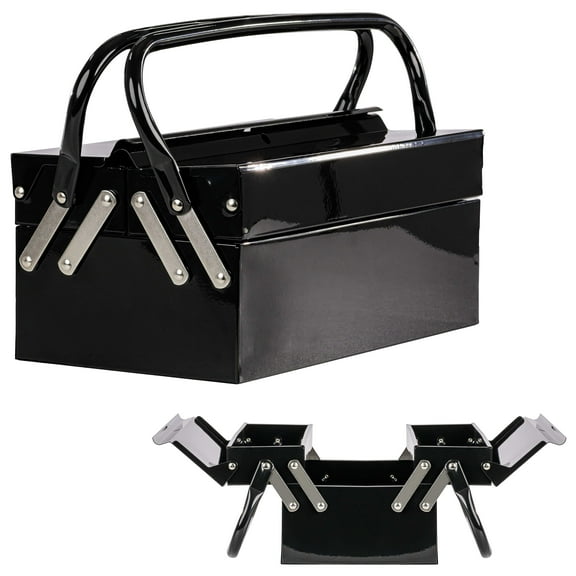 Custom Shop Metal Folding Storage Box - Toolbox, Storing Auto & Household Tools, Auto Body Tools, Pinstriping Supplies - 2-Levels with Organizer Compartments, General Purpose, Fishing Tackle, Portable