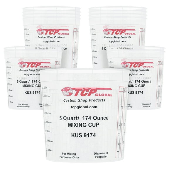 Custom Shop Paint Mixing Cups Buckets Plastic Measuring Cup Epoxy Resin, Disposable or Reusable, 174-Ounces (5-Quart) - Pack of 12 - Graduated, Mixing Ratios, Automotive Painting Acrylic Art Crafts