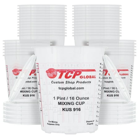 Custom Shop Paint Mixing Cups Plastic Measuring Cup Epoxy Resin, Disposable or Reusable, 16-Ounce (Pint) - Box of 36 - Graduated, Mixing Ratios, Automotive Painting Acrylic Art Crafts