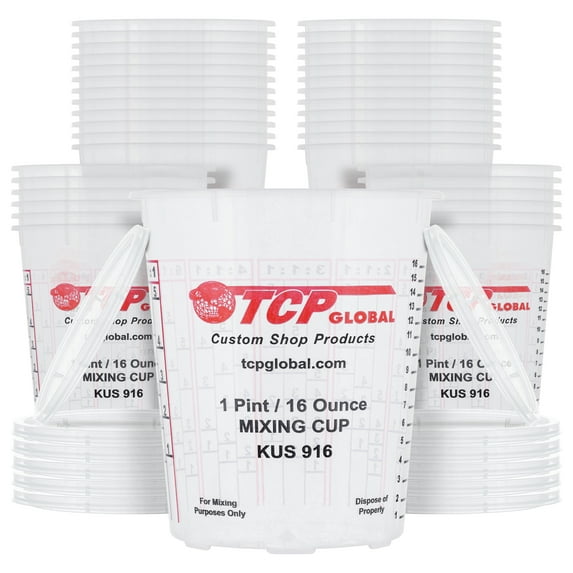 Custom Shop Paint Mixing Cups Plastic Measuring Cup Epoxy Resin, Disposable or Reusable, 16-Ounce (Pint) - Box of 36 - Graduated, Mixing Ratios, Automotive Painting Acrylic Art Crafts