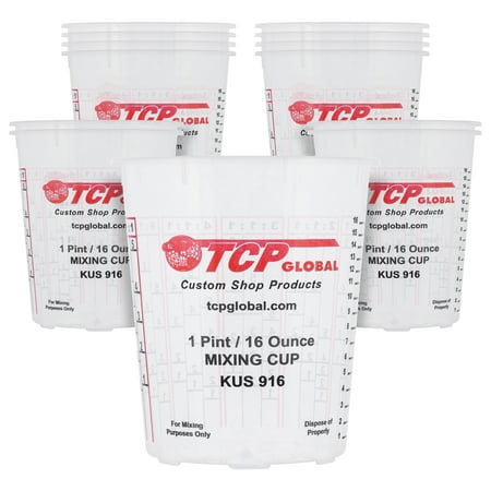 Custom Shop Paint Mixing Cups Plastic Measuring Cup Epoxy Resin, Disposable or Reusable, 16-Ounce (Pint) - Pack of 12 - Graduated, Mixing Ratios, Automotive Painting Acrylic Art Crafts