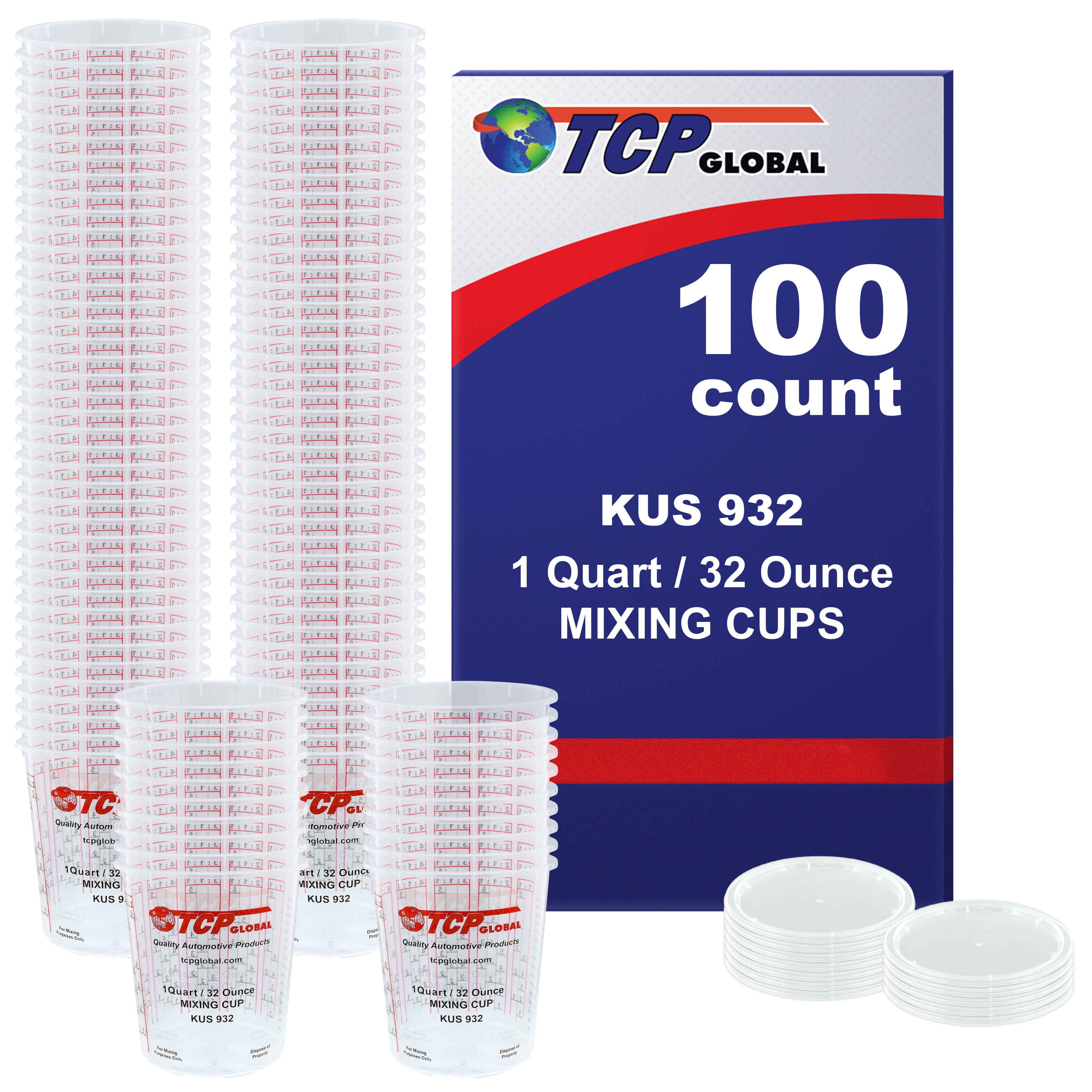 Custom Shop Paint Mixing Cups Plastic Measuring Cup Epoxy Resin, Disposable or Reusable, 32-Ounce (Quart) - Box of 100 - Graduated, Mixing Ratios, Automotive Painting Acrylic Art Crafts