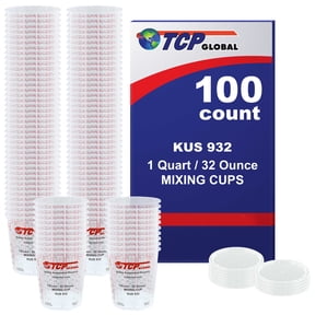 Custom Shop Paint Mixing Cups Plastic Measuring Cup Epoxy Resin, Disposable or Reusable, 32-Ounce (Quart) - Box of 100 - Graduated, Mixing Ratios, Automotive Painting Acrylic Art Crafts