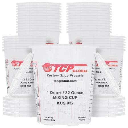 Custom Shop Paint Mixing Cups Plastic Measuring Cup Epoxy Resin, Disposable or Reusable, 32-Ounce (Quart) - Pack of 36 - Graduated, Mixing Ratios, Automotive Painting Acrylic Art Crafts